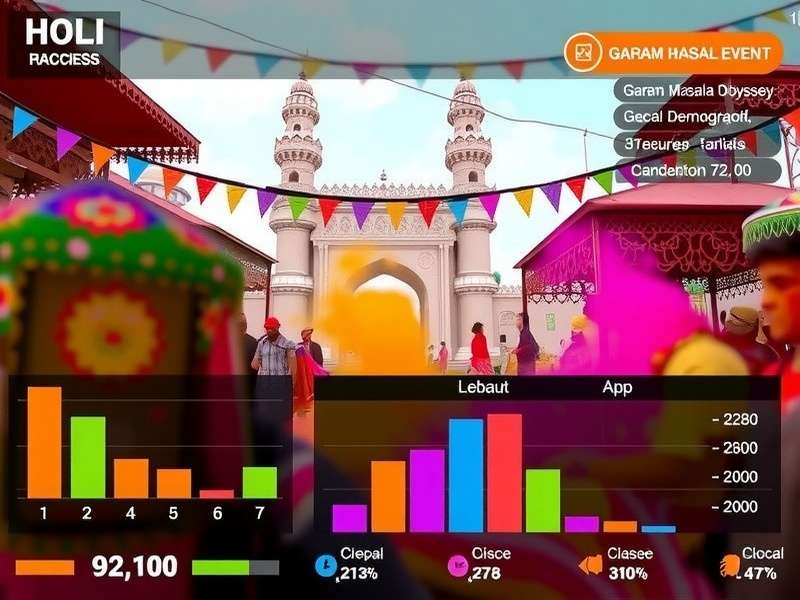 Garam Masala Odyssey festival event showing Holi celebration in game